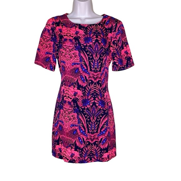 Pink Floral Print Vintage Style Mini Dress Size Large L - Picture 1 of 14